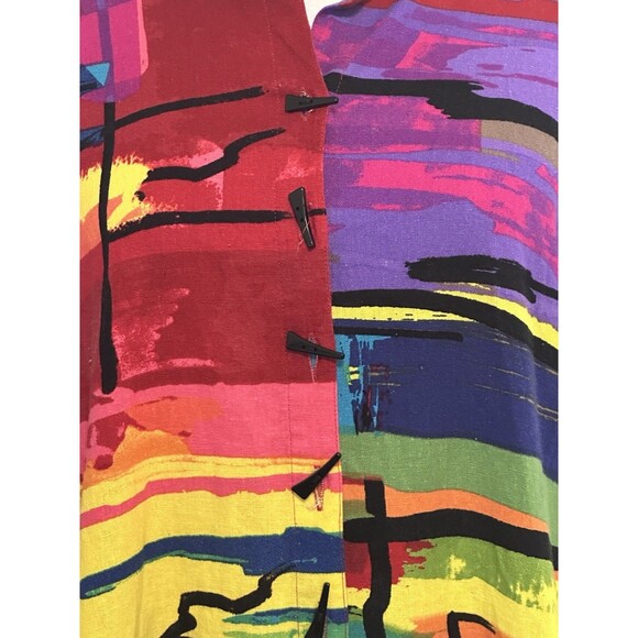 Ali Miles Size PL Multi Abstract Print Button Down Linen Blend Top Art To Wear - Picture 5 of 13